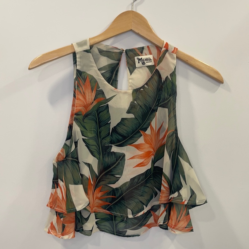 She Me Your Mumu Tropical Crop Tank Top sz M
